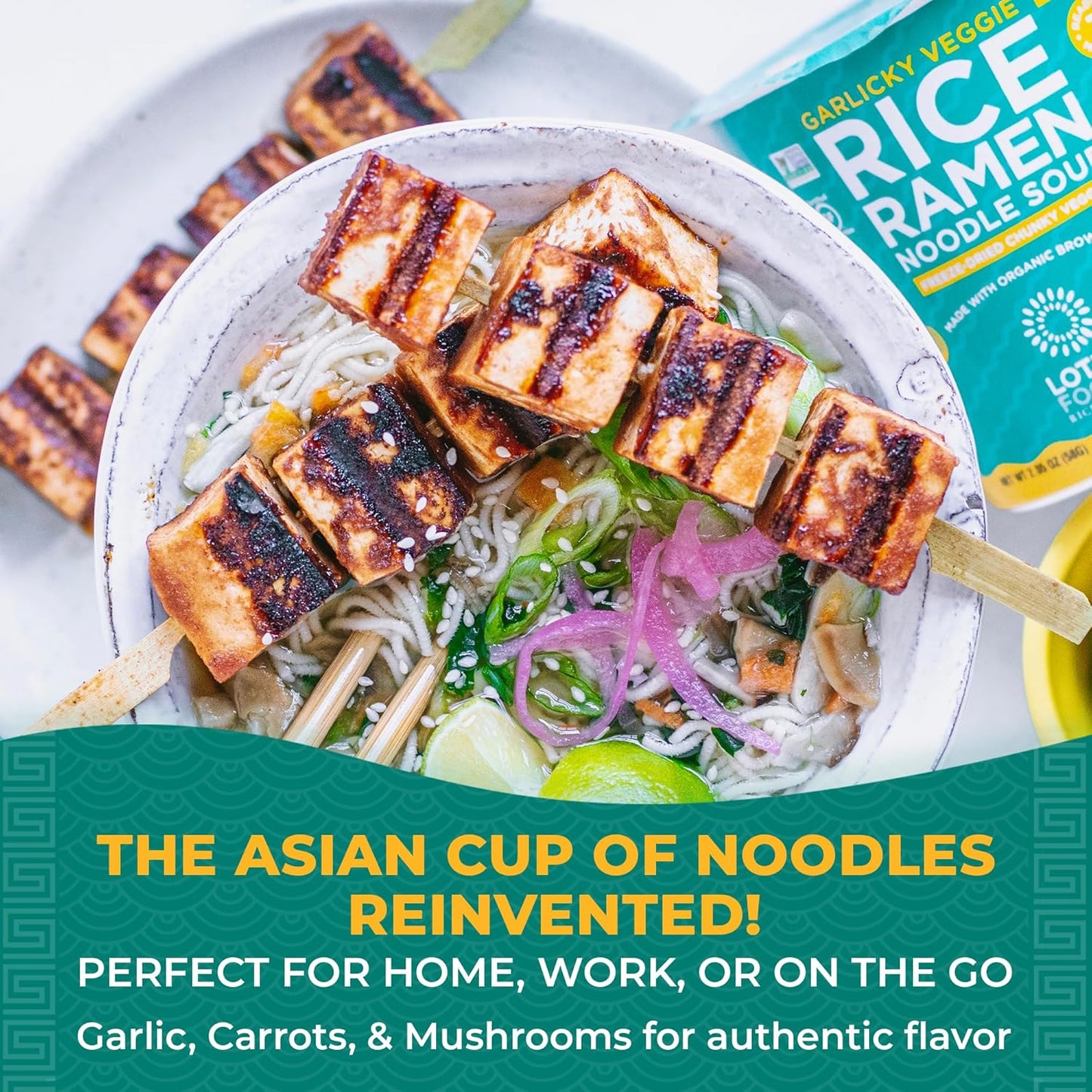 Lotus Foods Organic Garlicky Veggie Rice Ramen Noodle Soup - Ramen Noodles, Cup of Noodles, Instant Ramen Bowl, Made With Organic Brown Rice - 1.94 Oz Cups (Pack of 6)