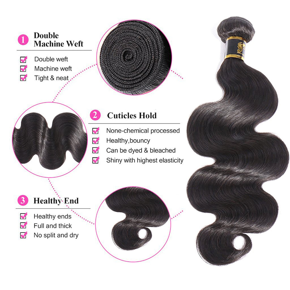 Brazilian Hair Body Wave Human Hair Bundles Natural Color 4 Bundles 100% Human Weaves No Tangle