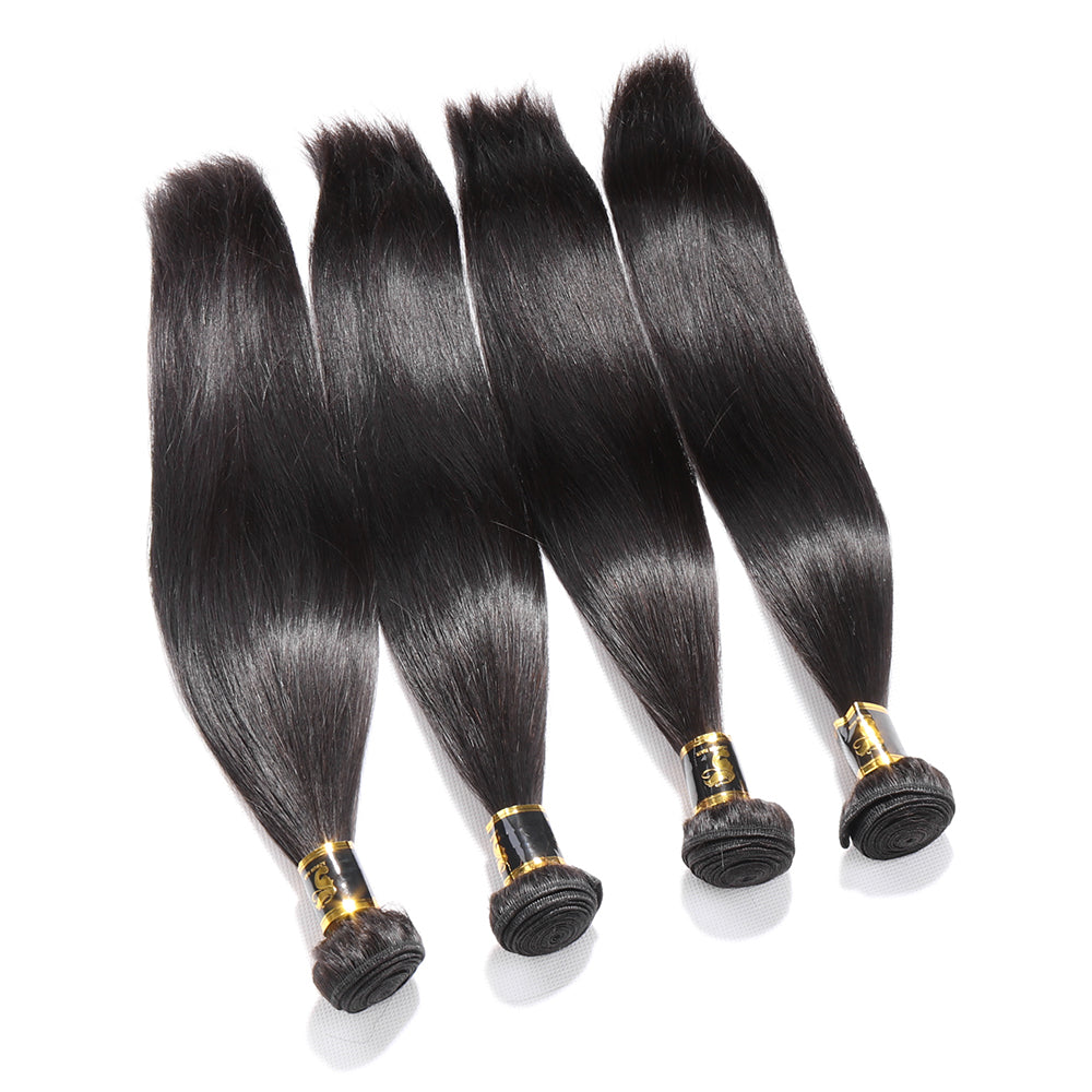 Brazilian Straight Human Hair Bundles 100% Unprocessed Hair Weaves Sew In Hair Extensions Natural Black 10-30 Inches