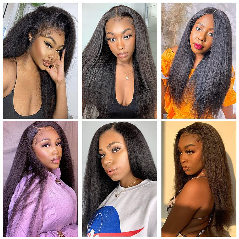 100% Unprocessed Brazilian Virgin Kinky Straight Human Hair 3 Bundles with 13x4 Lace Frontal Natural Black Color Hair Extension