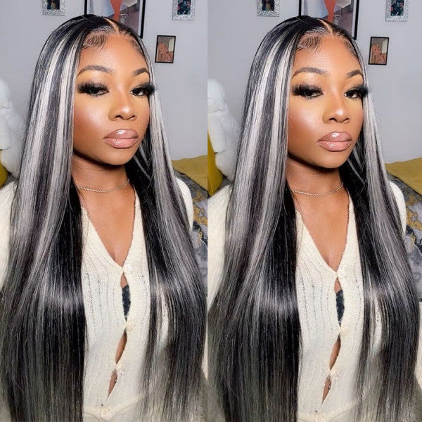 Ombre Grey Color 100% Human Hair Wig Transparent 13x4 Lace Front Wig