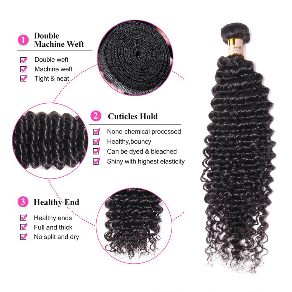 1 Bundle Deep Curly Human Hair 100% Unprocessed Human Hair Deep Wave Weave