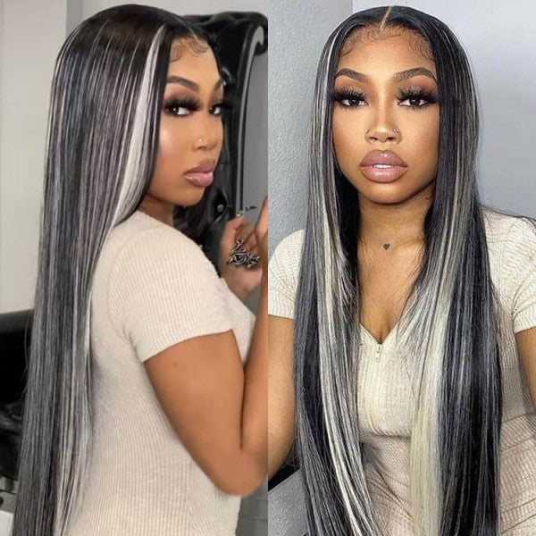 Ombre Grey Color 100% Human Hair Wig Transparent 13x4 Lace Front Wig