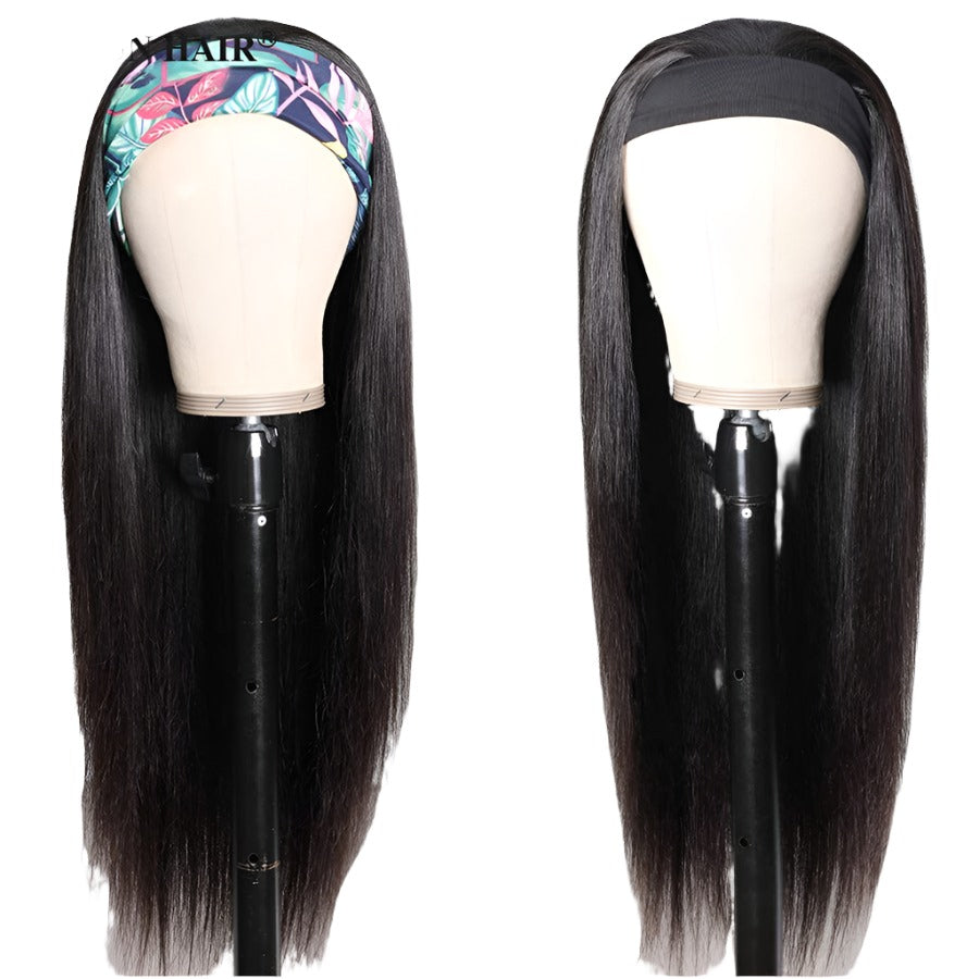 Brazilian Hair Straight Headband Wigs Glueless None Lace Machine Made Wig