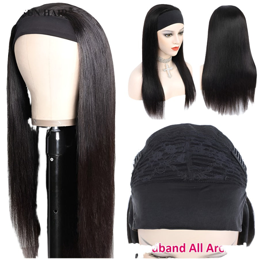 Brazilian Hair Straight Headband Wigs Glueless None Lace Machine Made Wig