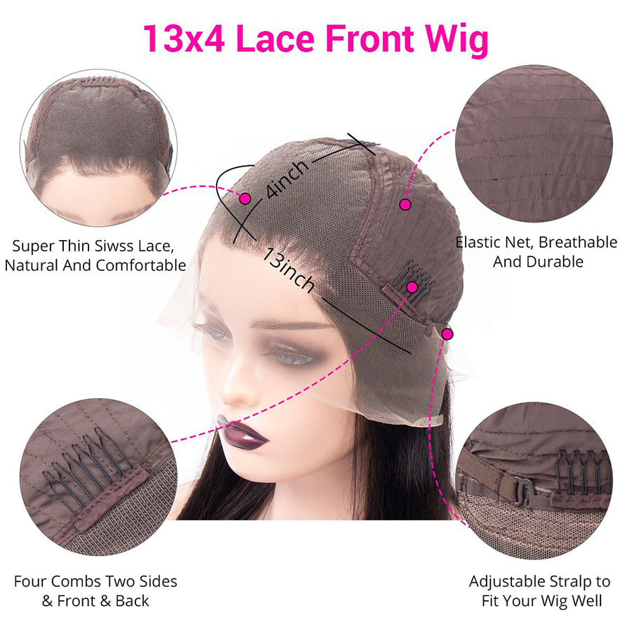 Transparent Lace Front Wigs Human Hair 150% or 180% Density Pre Plucked with Baby Hair Peruvian Straight 13x4 Lace Frontal Wig Natural Color