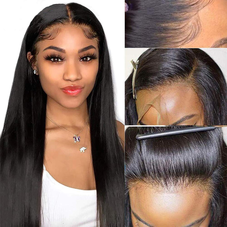 Transparent Lace Front Wigs Human Hair 150% or 180% Density Pre Plucked with Baby Hair Peruvian Straight 13x4 Lace Frontal Wig Natural Color