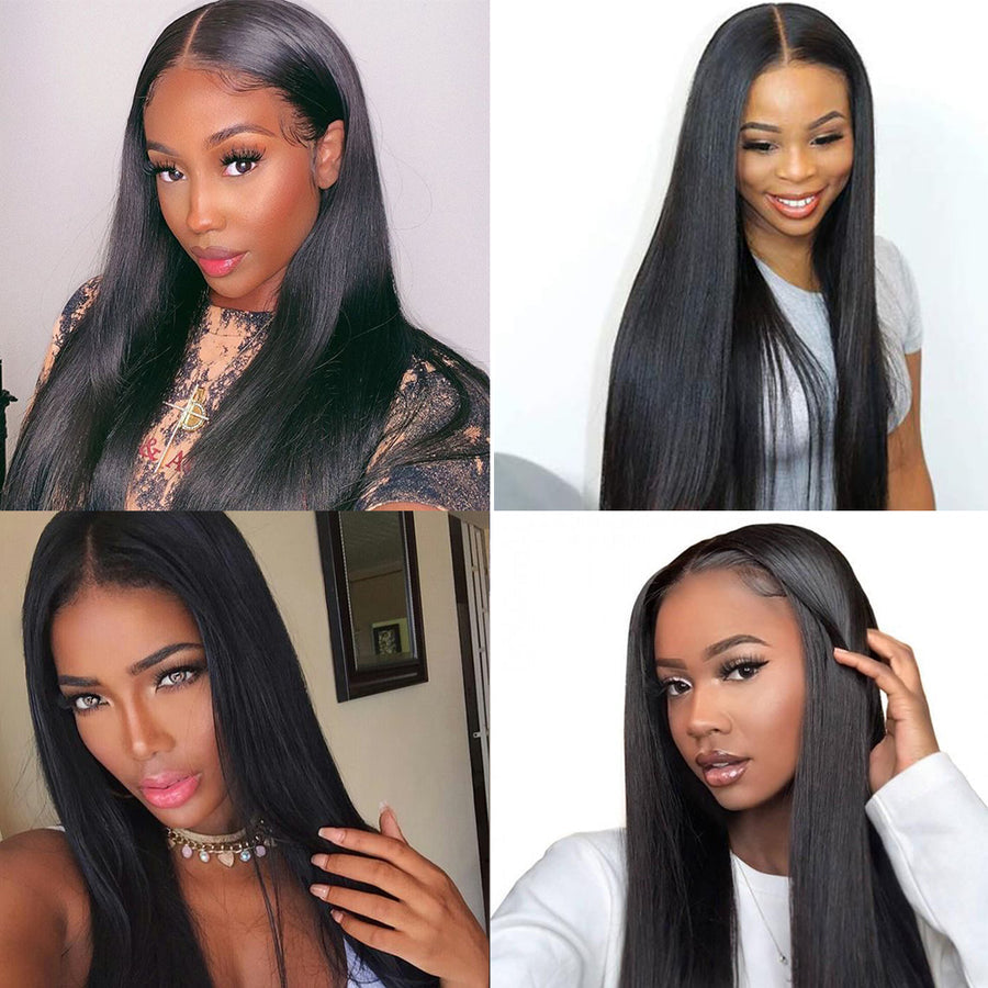 Transparent Lace Front Wigs Human Hair 150% or 180% Density Pre Plucked with Baby Hair Peruvian Straight 13x4 Lace Frontal Wig Natural Color