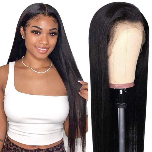 Transparent Lace Front Wigs Human Hair 150% or 180% Density Pre Plucked with Baby Hair Peruvian Straight 13x4 Lace Frontal Wig Natural Color