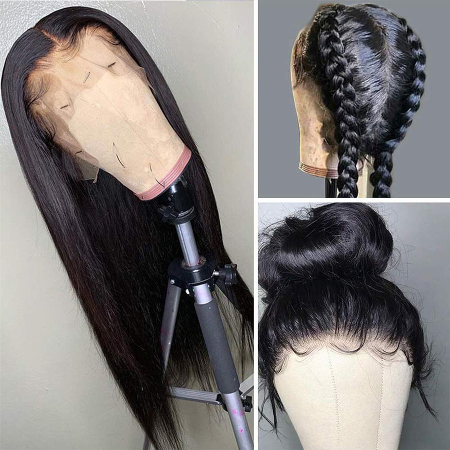 Transparent Lace Front Wigs Human Hair 150% or 180% Density Pre Plucked with Baby Hair Peruvian Straight 13x4 Lace Frontal Wig Natural Color