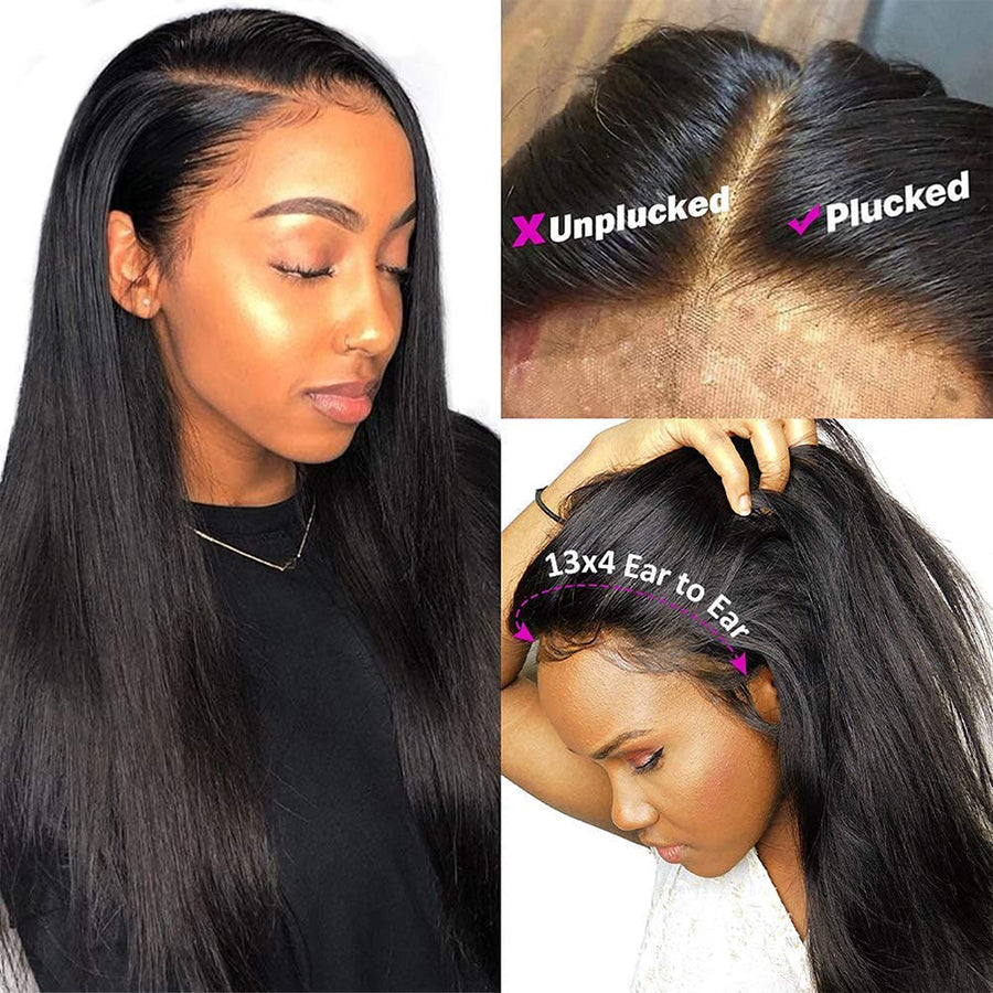 Transparent Lace Front Wigs Human Hair 150% or 180% Density Pre Plucked with Baby Hair Peruvian Straight 13x4 Lace Frontal Wig Natural Color