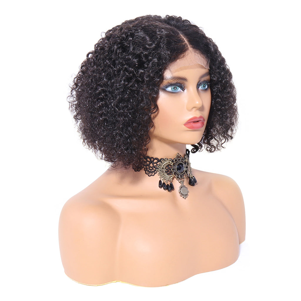 Kinky Curly Bob Wig 4x4 Front Lace 100% Human Hair Brazilian Virgin Hair