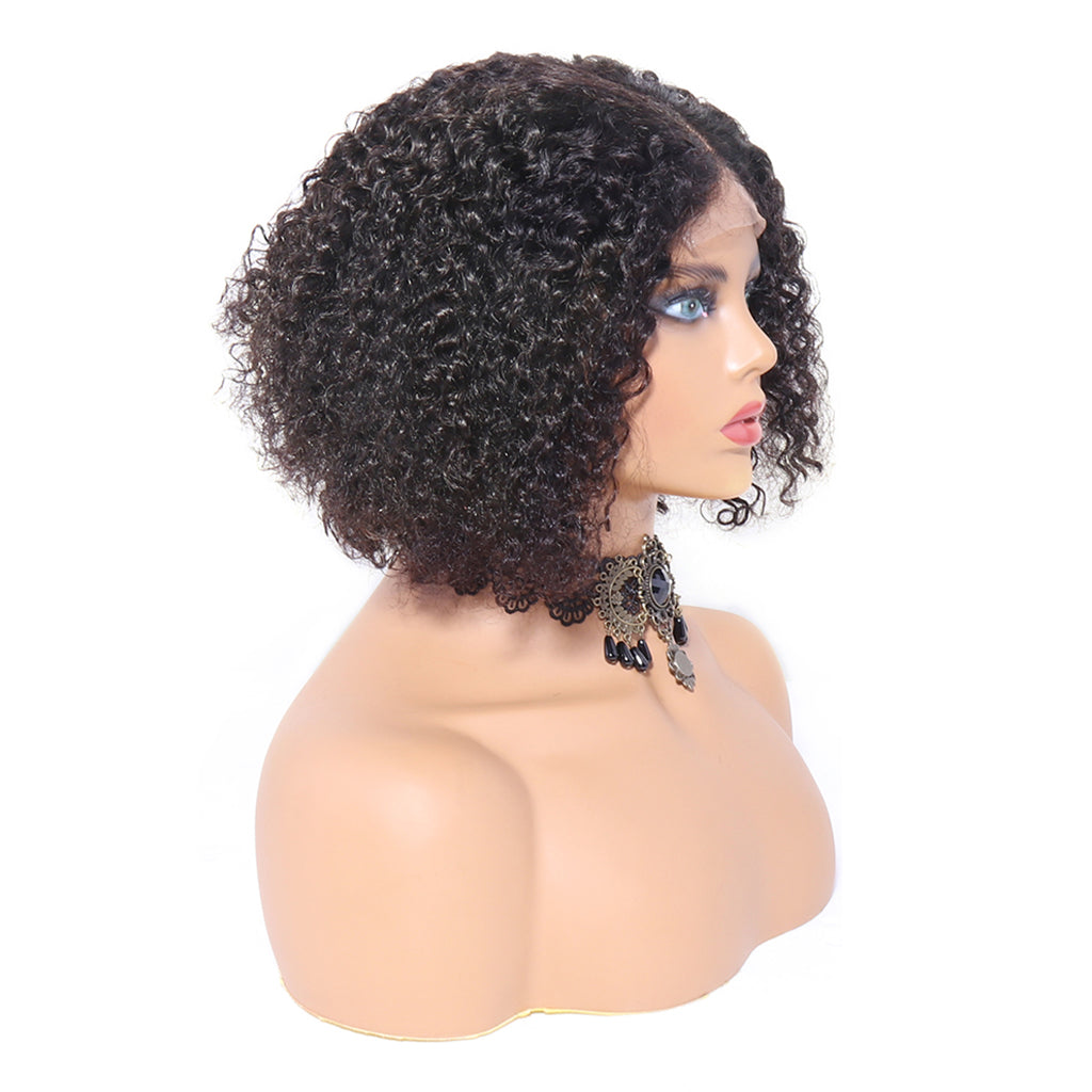 Kinky Curly Bob Wig 4x4 Front Lace 100% Human Hair Brazilian Virgin Hair