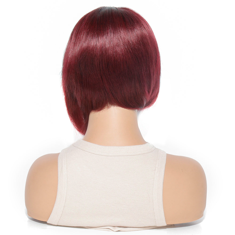 Burgundy Color Short Pixie Cut Human Hair Wig 99J 13x4 Lace Front Pixie Wig