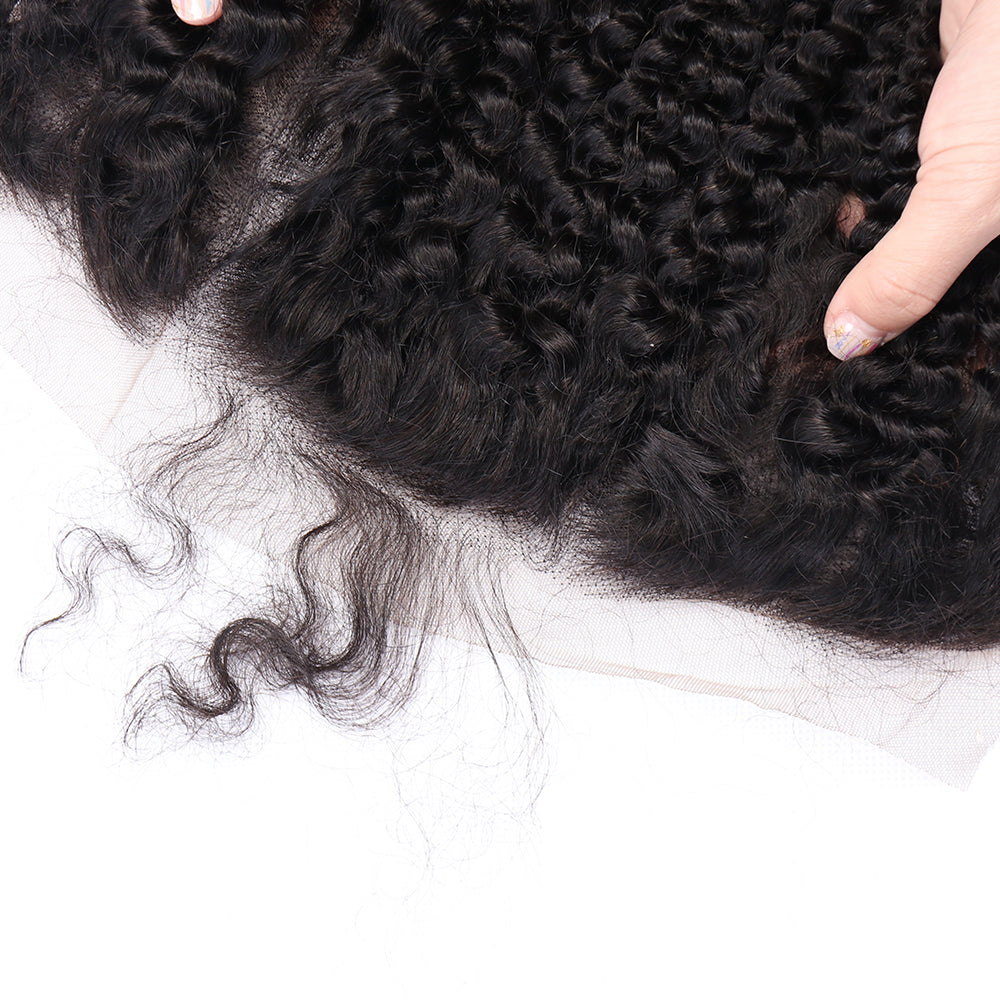 Brazilian Human Hair Ear To Ear 13x4 Kinky Curly Lace Frontal Free Part Pre Plucked Jerry Curly Closure with Baby Hair