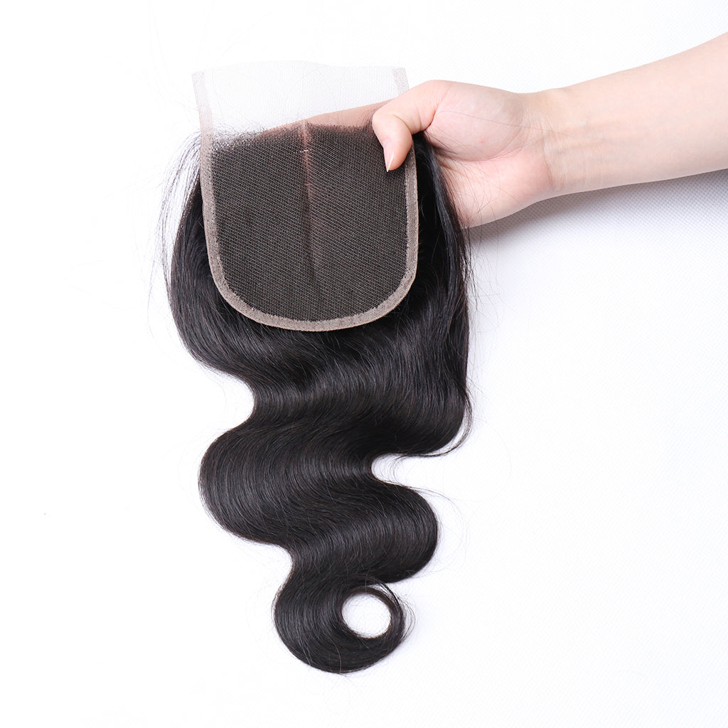 Brazilian Hair 4X4 Body Wave Middle Part Lace Closure Pre Plucked with Baby Hair For Black Women