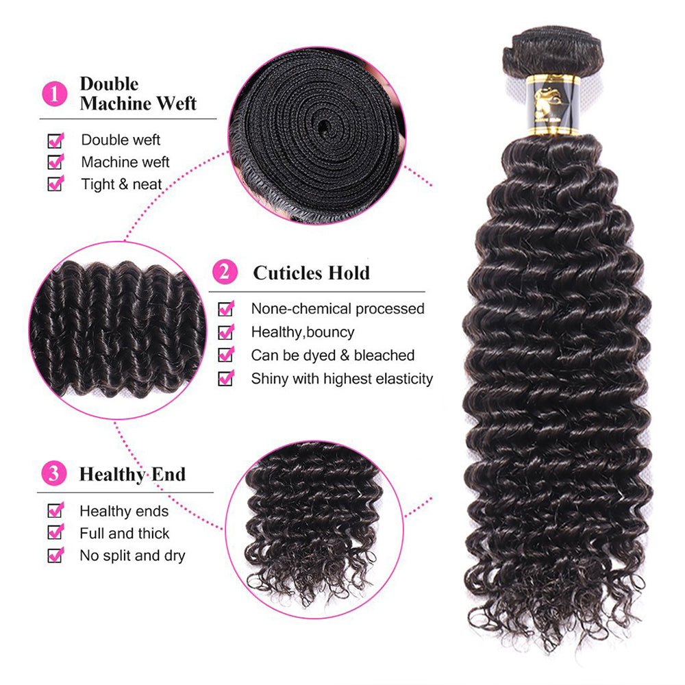 4 Bundles Deep Wave Virgin Hair 100% Unprocessed Human Hair Weave