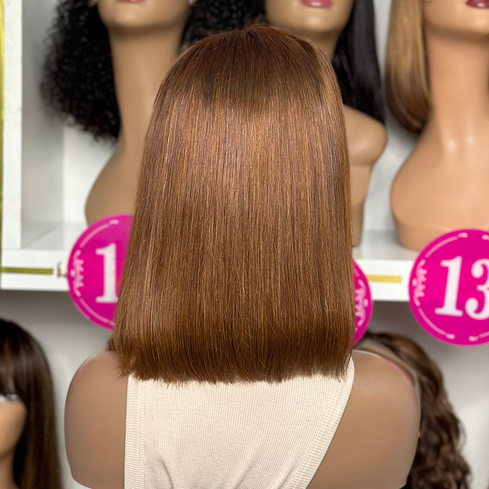 4/613# Color Silky Straight Human Hair Bob Wig 13x4 Lace Front Bob Wig