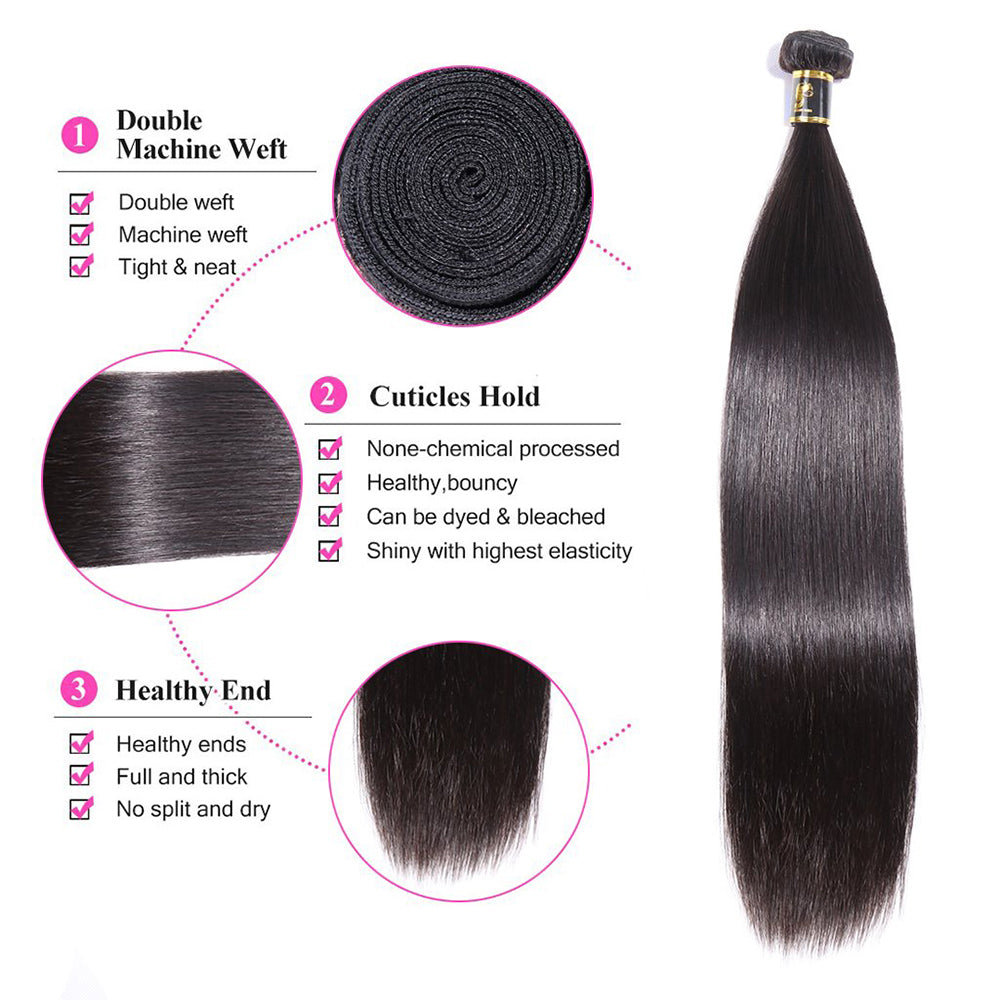 Brazilian Hair 1 Bundle Straight Human Hair Bundle Natural Black 10-34 inch Hair Weave Sew In Hair Extensions