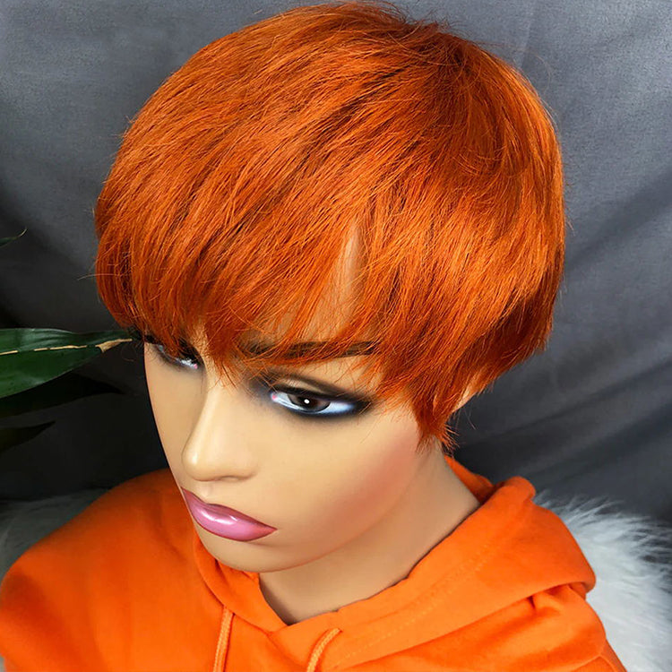 #350 Ginger Color 100% Human Hair Short Wig Machine Made Short Wig With Bangs