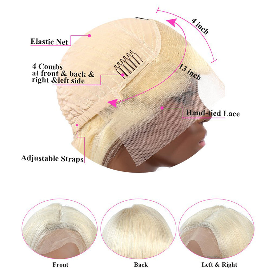 613 Honey Blonde Lace Front Wigs 13x4 Frontal Lace Wig 180% - 200% Density Straight Human Hair Wigs Pre Plucked For Woman