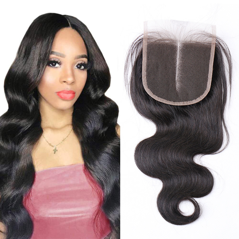 Brazilian Hair 4X4 Body Wave Middle Part Lace Closure Pre Plucked with Baby Hair For Black Women