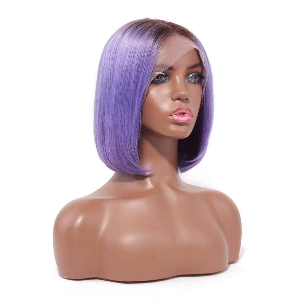 Color T1b/Light Purple Straight Wig 13x4 Front Lace Human Hair Bob Wig