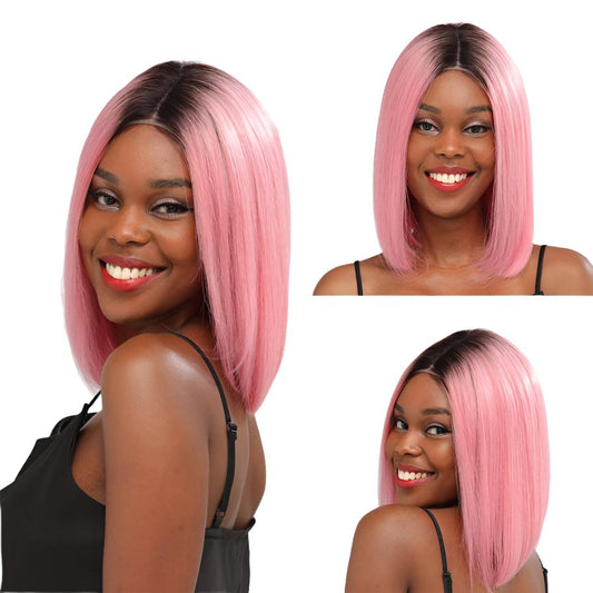 Lace Front Wigs Human hair T1B/Rose Pink Colored Short Bob Wig 13x4x1 T-Part Pre Plucked Middle Part 150% Density Wig for Women