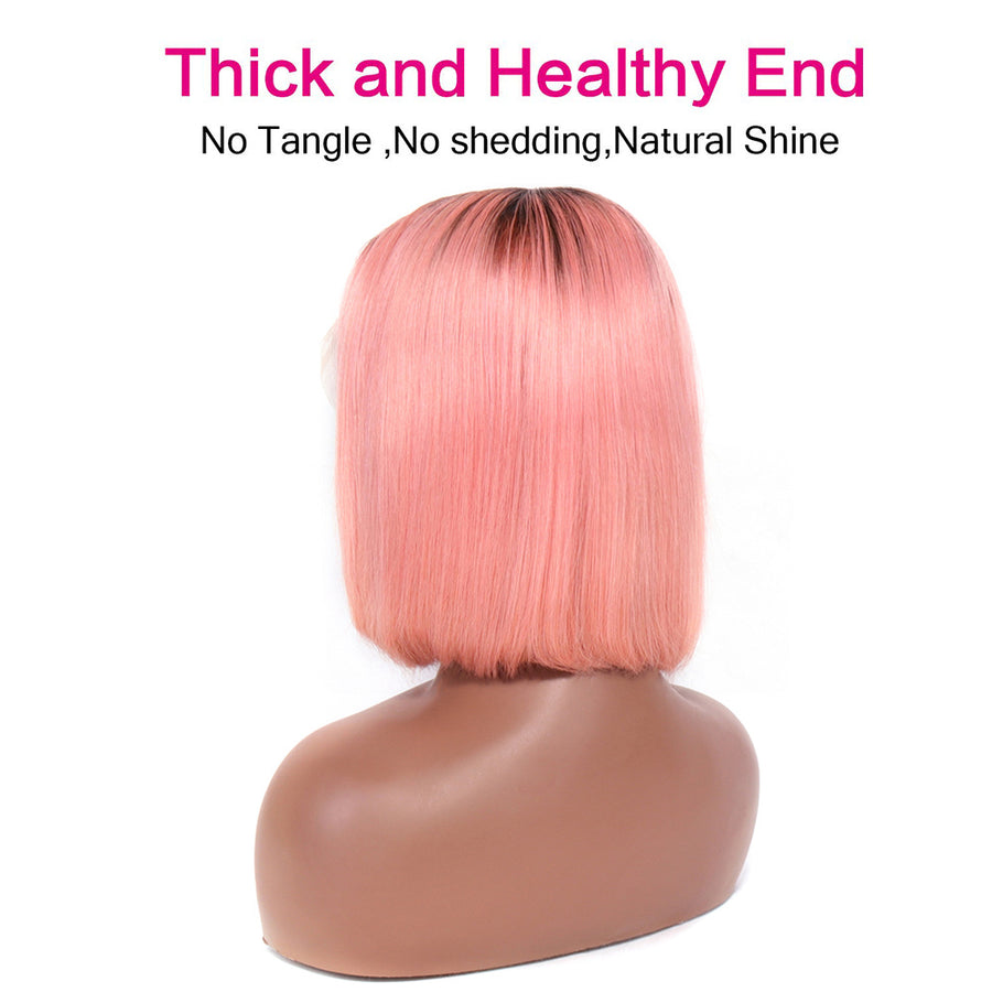 Lace Front Wigs Human hair T1B/Rose Pink Colored Short Bob Wig 13x4x1 T-Part Pre Plucked Middle Part 150% Density Wig for Women