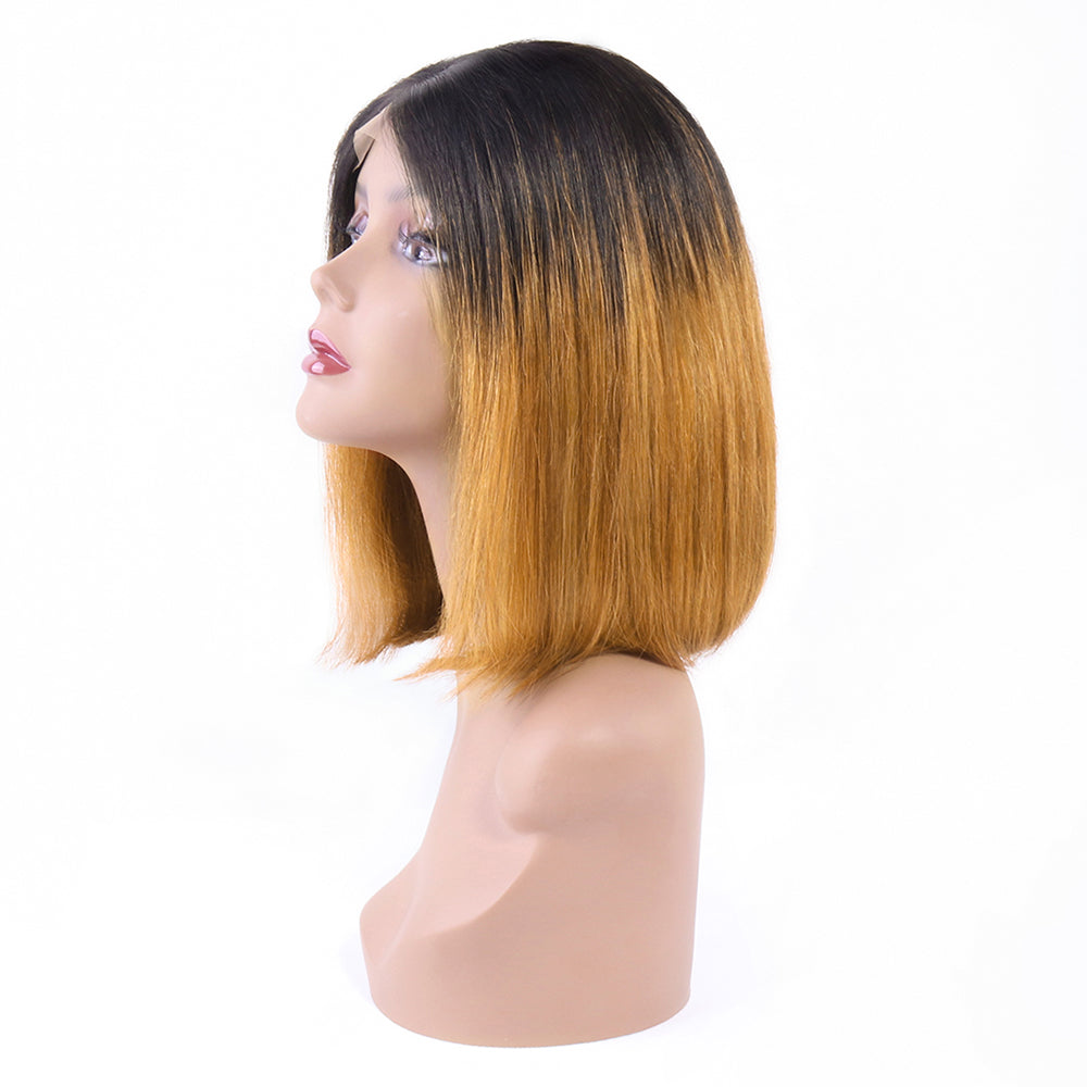 Straight Lace Closure Wig 150% Density Brazilian Human Hair BOB Wigs with Ombre Color 1b/30