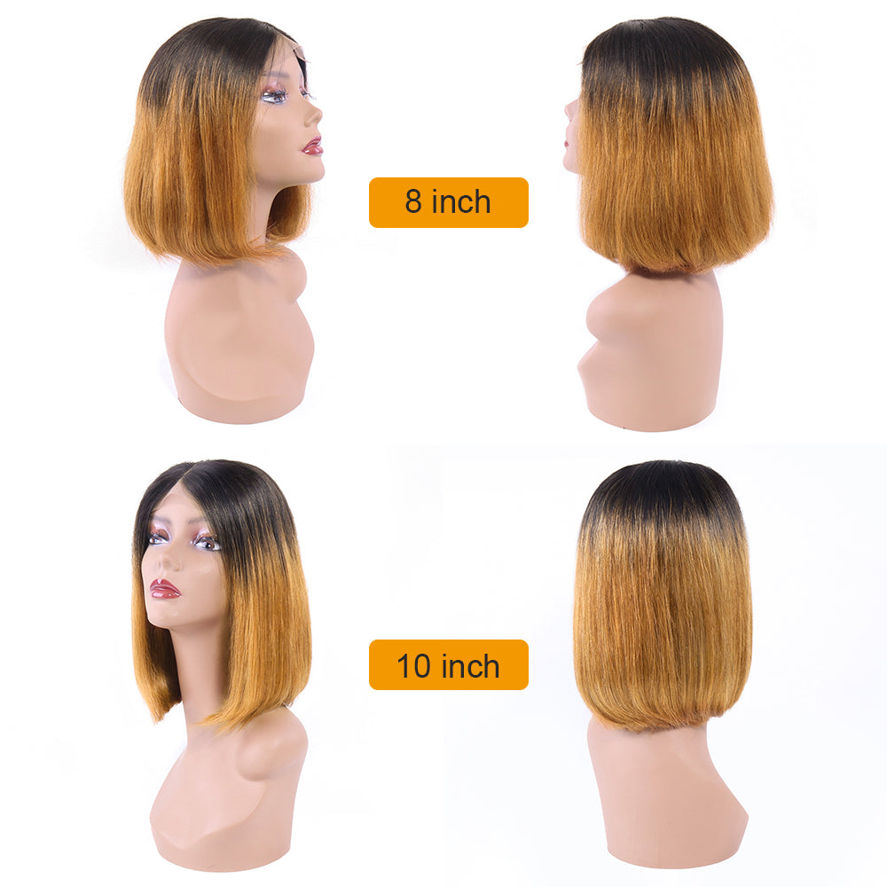 Straight Lace Closure Wig 150% Density Brazilian Human Hair BOB Wigs with Ombre Color 1b/30