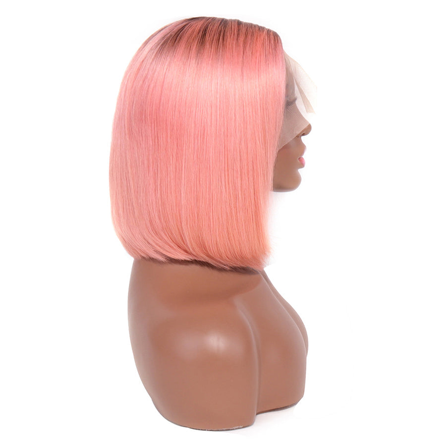 Lace Front Wigs Human hair T1B/Rose Pink Colored Short Bob Wig 13x4x1 T-Part Pre Plucked Middle Part 150% Density Wig for Women