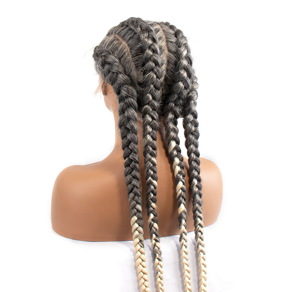 27# Synthetic Braided T4/27# Lace Wigs Natural Black and Grey/613 Color 28 Inch with Baby Hair for Fashion Black Women 4# Color