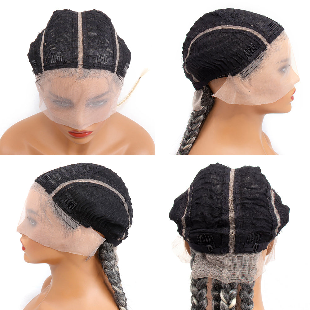 27# Synthetic Braided T4/27# Lace Wigs Natural Black and Grey/613 Color 28 Inch with Baby Hair for Fashion Black Women 4# Color