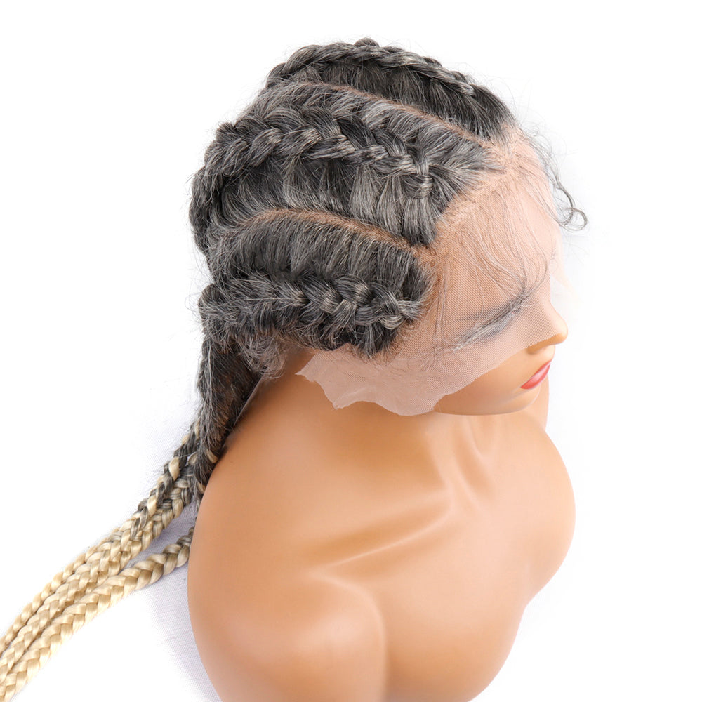 27# Synthetic Braided T4/27# Lace Wigs Natural Black and Grey/613 Color 28 Inch with Baby Hair for Fashion Black Women 4# Color