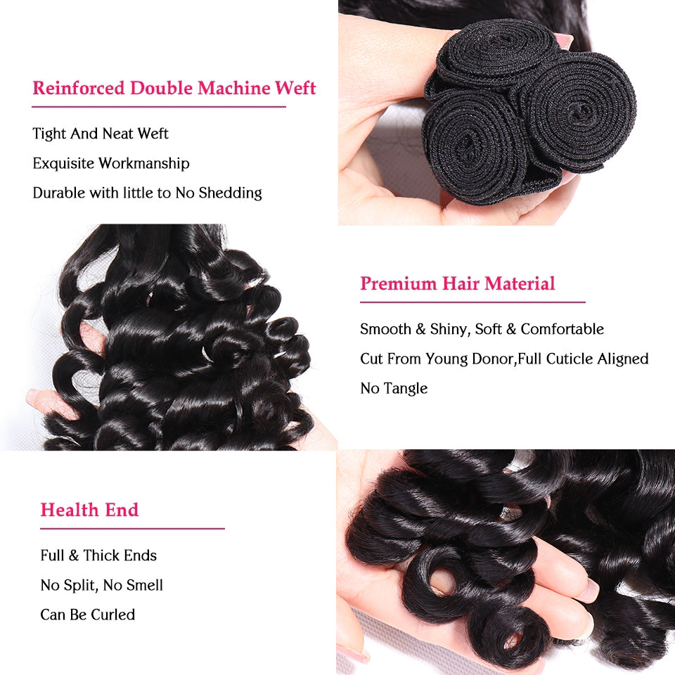 Double Drawn Funmi Loose Wave Hair Bundles Natural Black Fumi Loose Wave 3 Weaves Human Hair Extensions