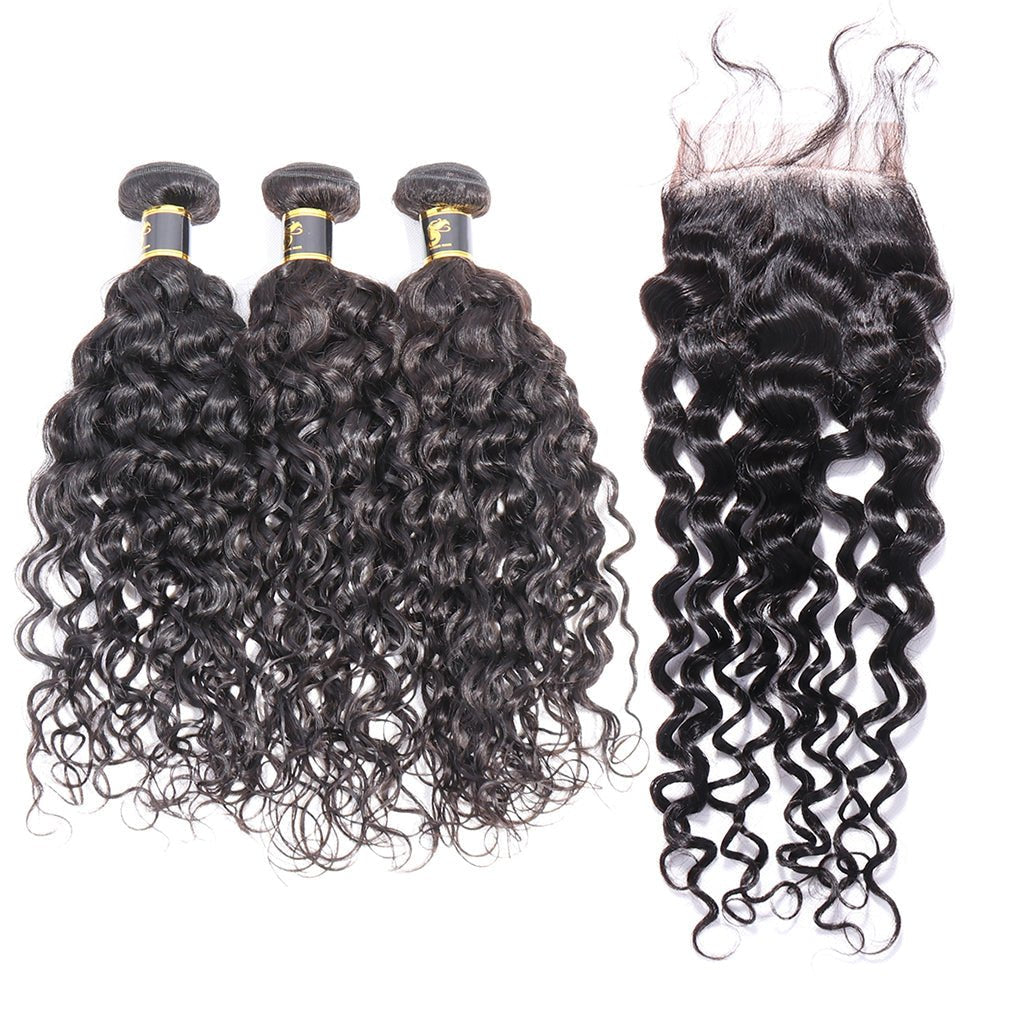 Hair Water Curly Bundles With Closure 100% Human Hair 3 Bundles Hair