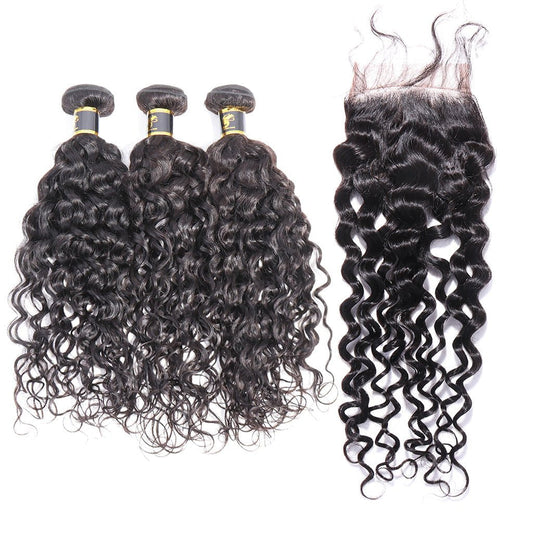 Hair Water Curly Bundles With Closure 100% Human Hair 3 Bundles Hair