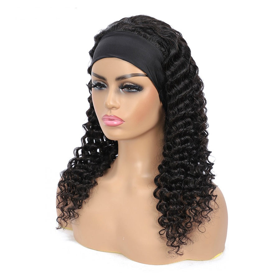 Brazilian Hair Deep Wave Headband Wig None Lace Glueless Human Hair Wigs