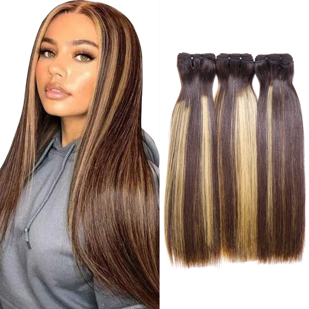 Fumi Hair 100% Human Hair Ombre Highlight Bundles Bone Straight Hair Weaves Funmi Hair P4/27 Color Virgin Hair 3 Bundles Deal Double Drawn