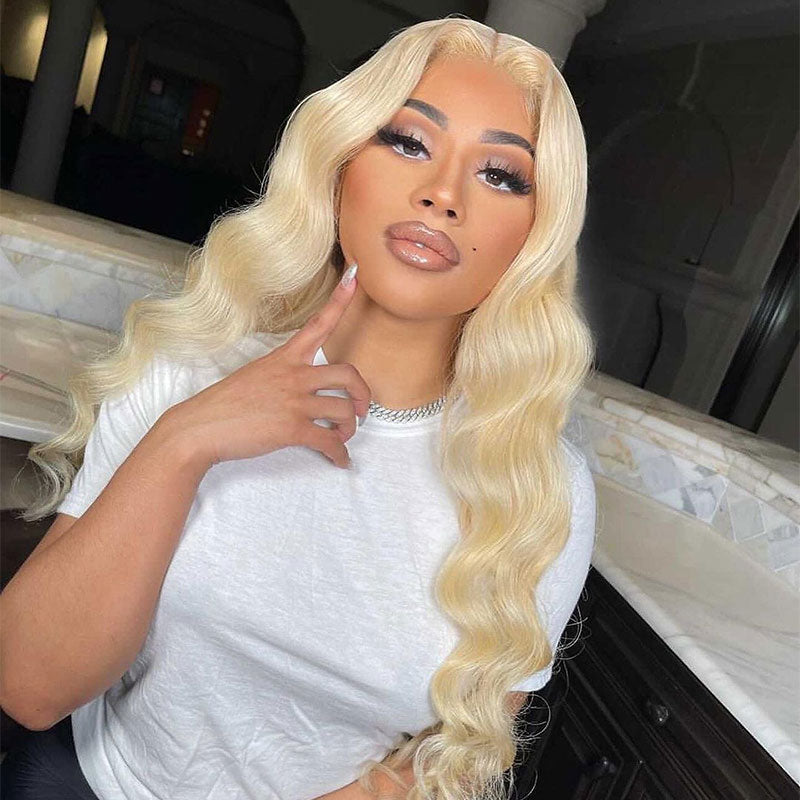 613 Blonde Color Body Wave Human Hair Wig 13x4 Transparent Lace Wig