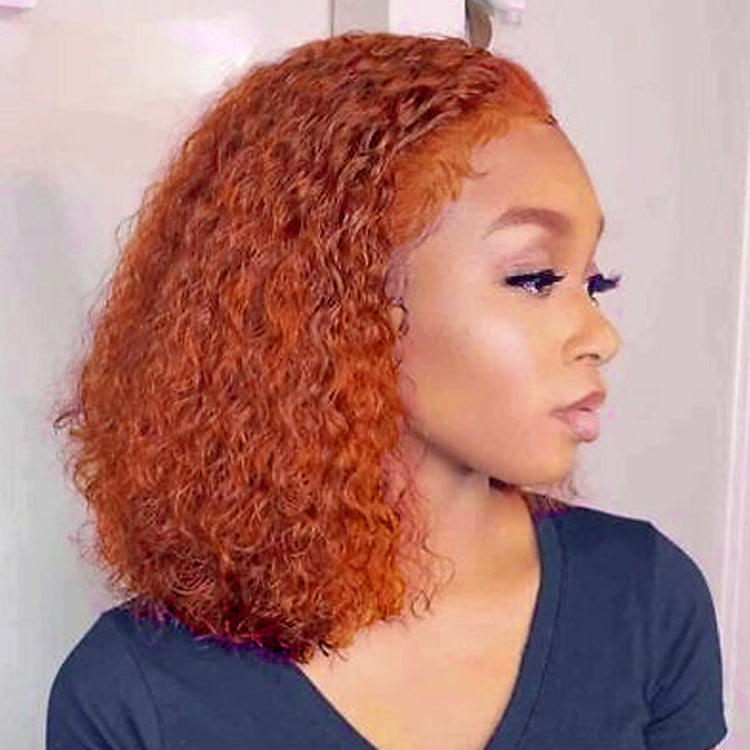 Deep Wave Bob Wig Color #350 Ginger Color 13x4 Front Lace Human Hair Wig