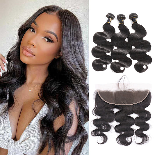 Brazilian Body Wave Bundles with 13x4 Lace Frontal Unprocessed Virgin Human Hair Ear to Ear Lace Frontal With Bundles