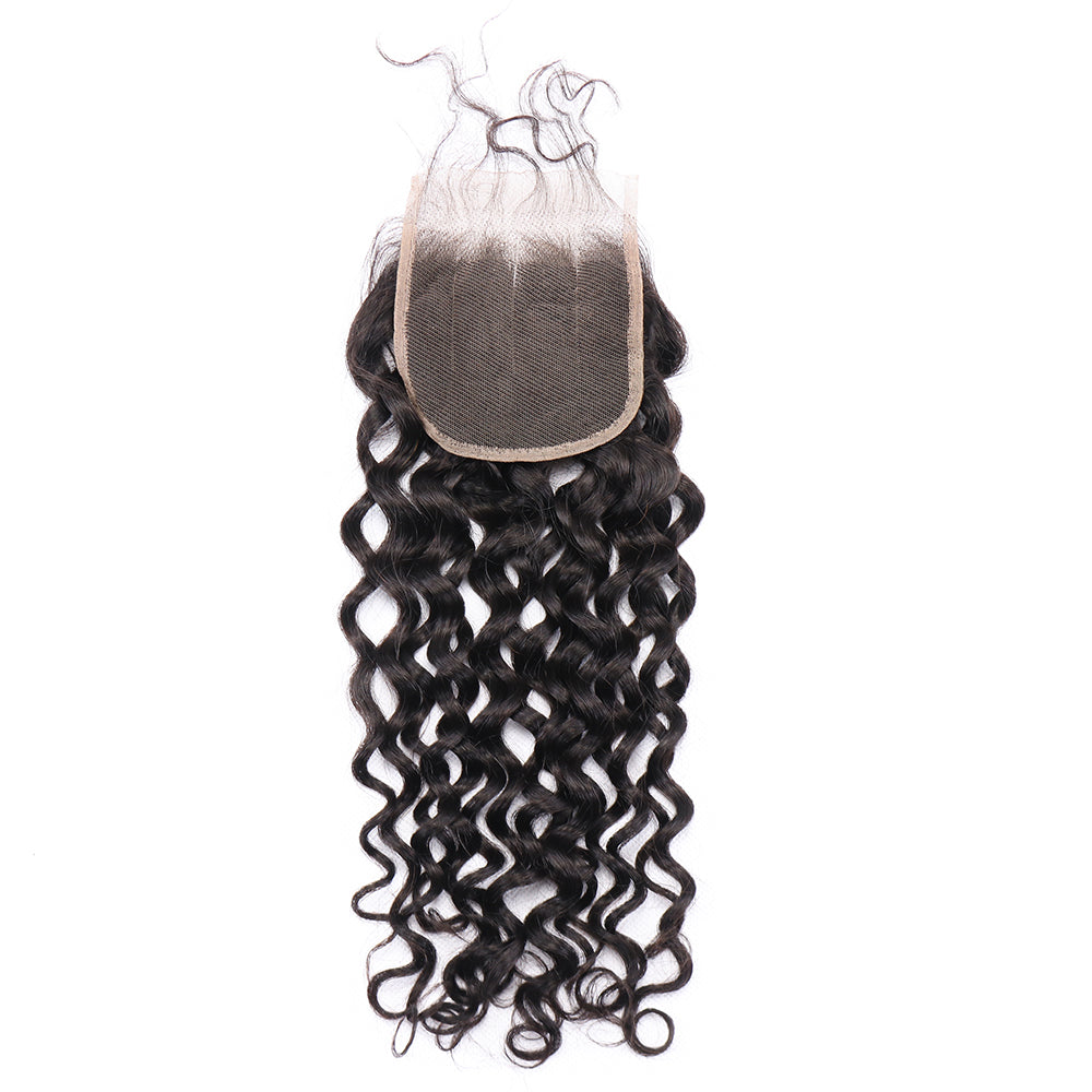 4x4 Lace Closure Italian Wave Brazilian Virgin Unprocessed Human Hair Free Part with Baby Hair Curly Wave Natural Color