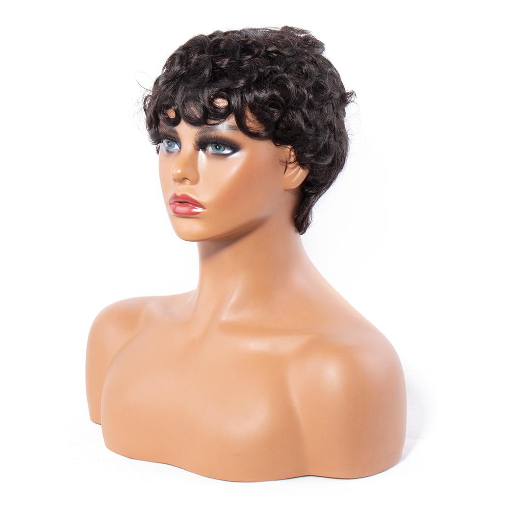 Pixie Cut Wavy Human Hair Wig Full Machine Made Non Lace Wig