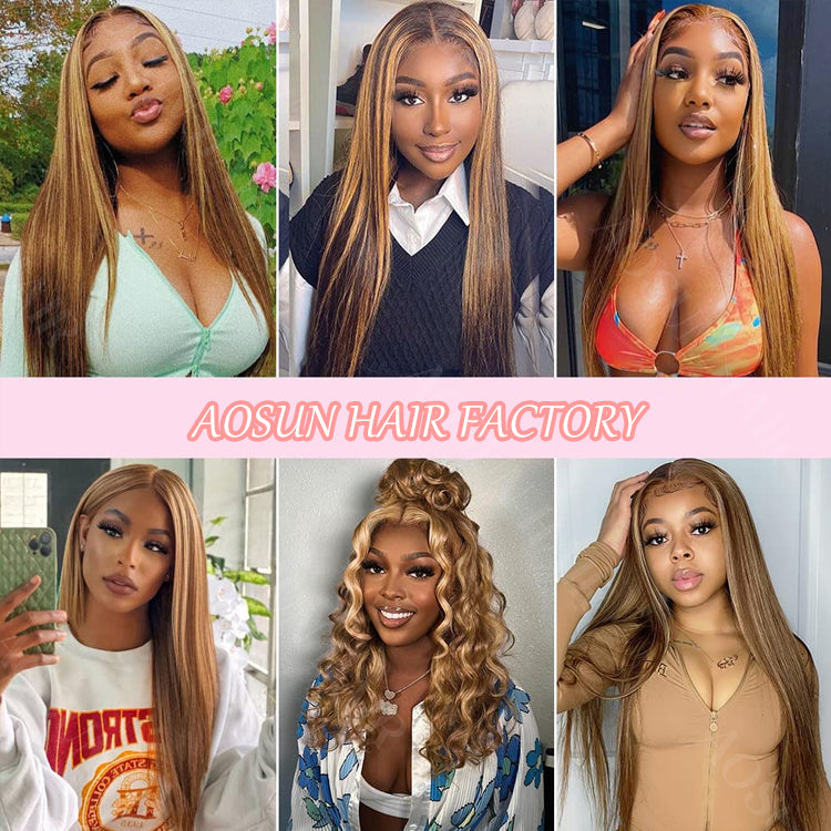 Hot Selling Highlight Brown Color Human Hair 13x4 Lace Front Wig