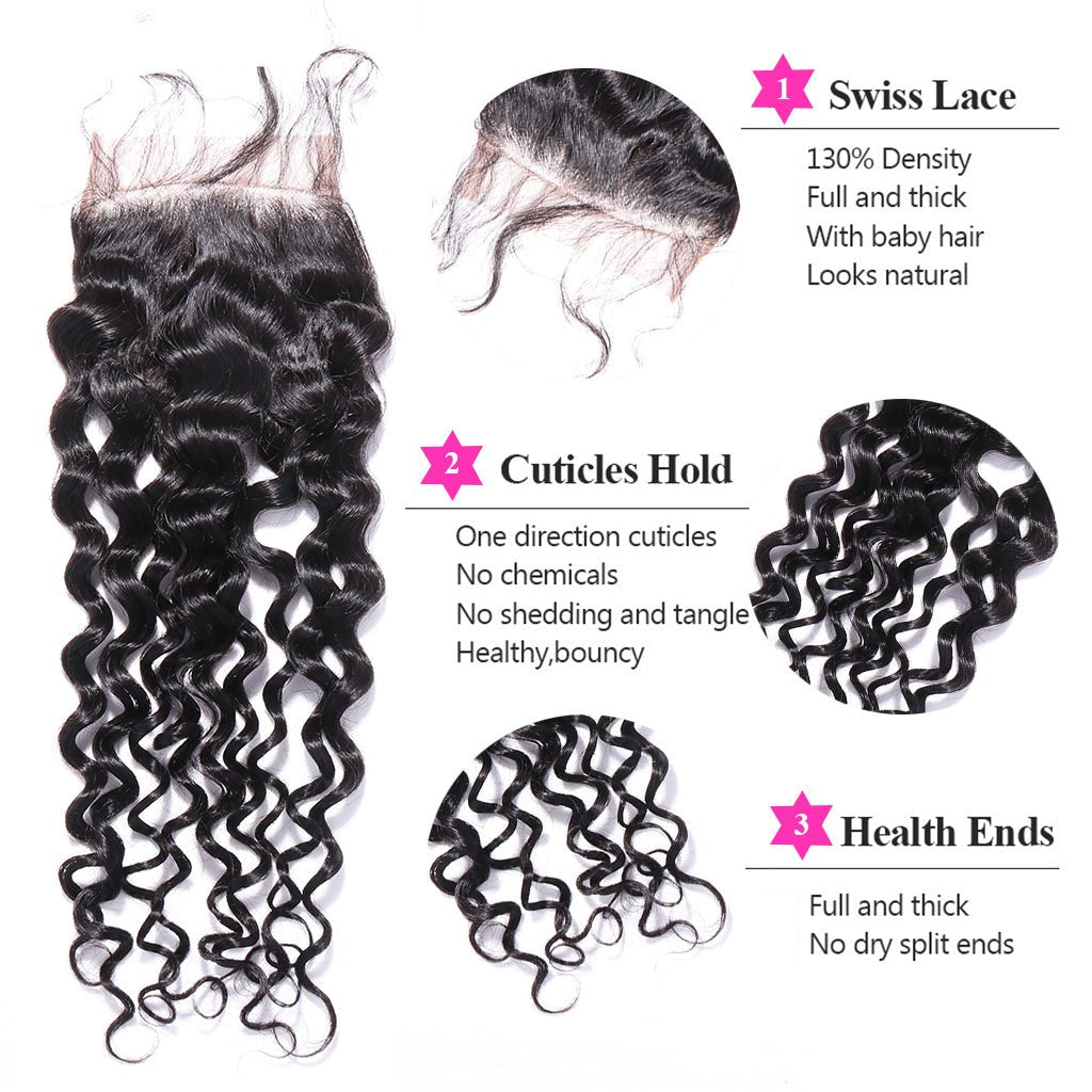 Hair Water Curly Bundles With Closure 100% Human Hair 3 Bundles Hair