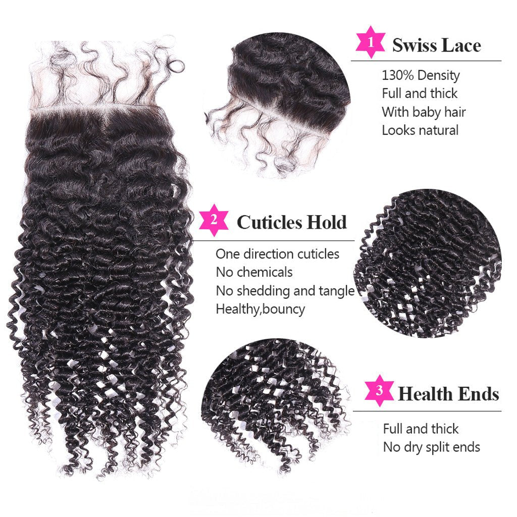 Hair Kinky Curly Bundles With Closure 3 Bundles Virgin Human Hair Free Shipping