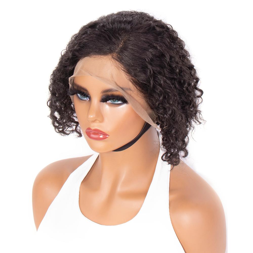 Short Curly Human Hair Wig 13x4 Transparent Lace Wig