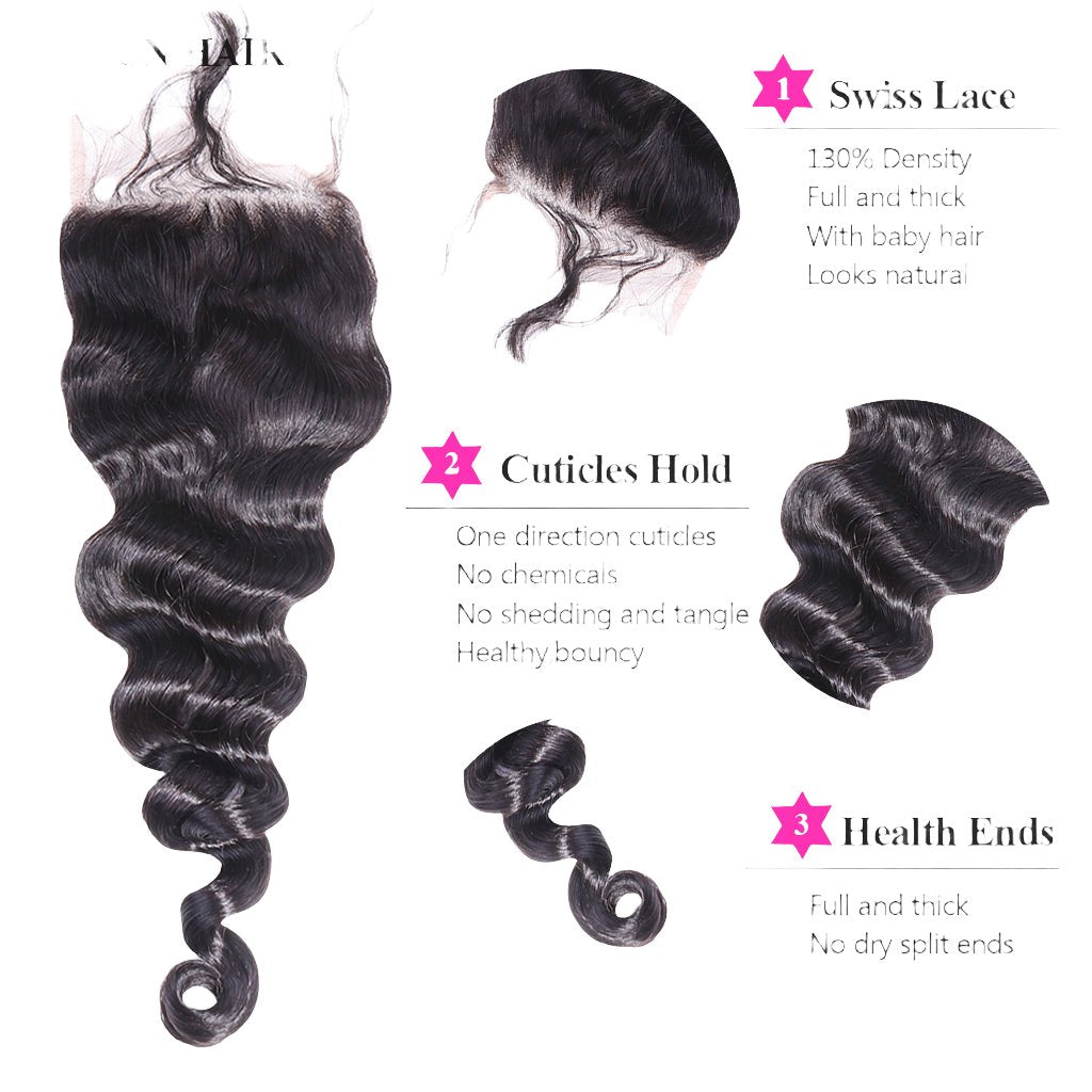 Brazilian Hair Loose Wave Bundles with Closure 100% Natural